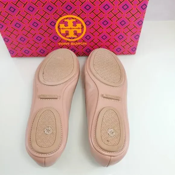 NWT$228 Tory Burch Minnie Travel Meadowsweet TT Logo Leather Ballet Flats 5.5 - Picture 12 of 16